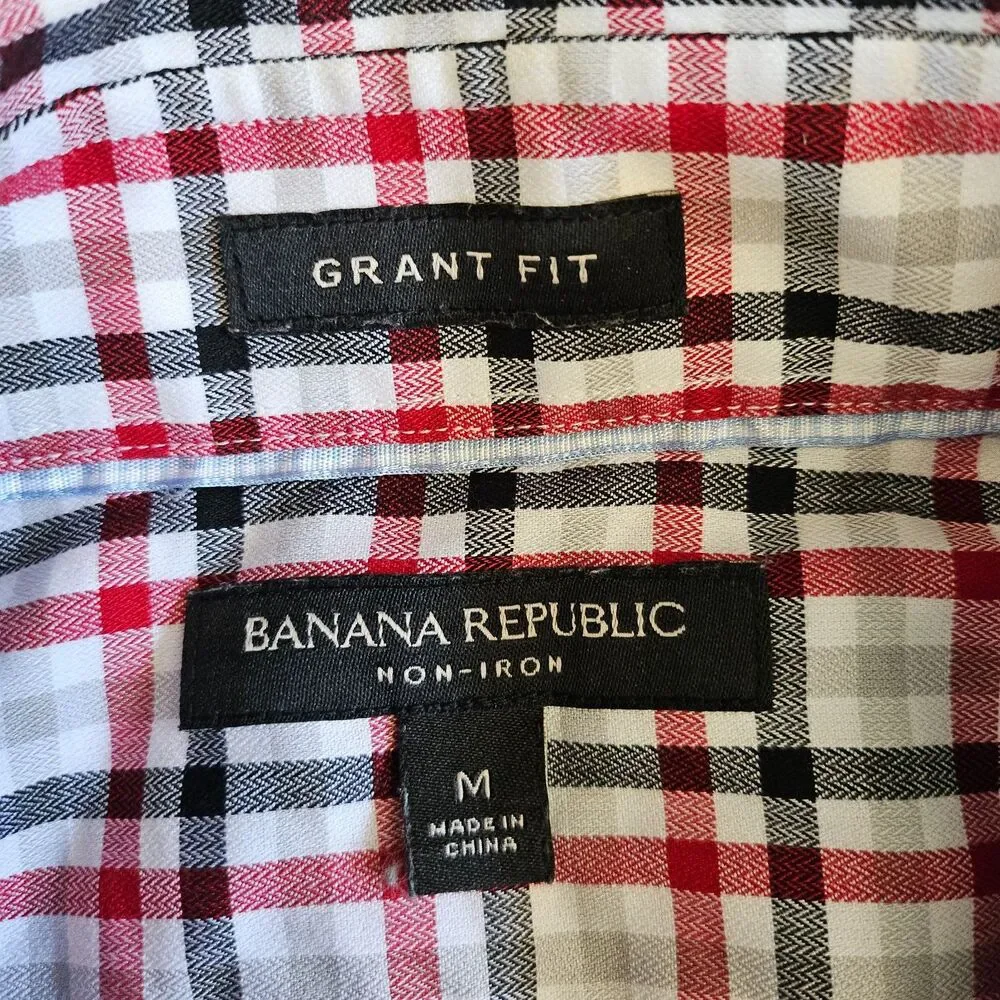 Mens Banana Republic Grant Fit Non-Iron Cotton Medium Plaid Lot of 2 Dress Shirt
